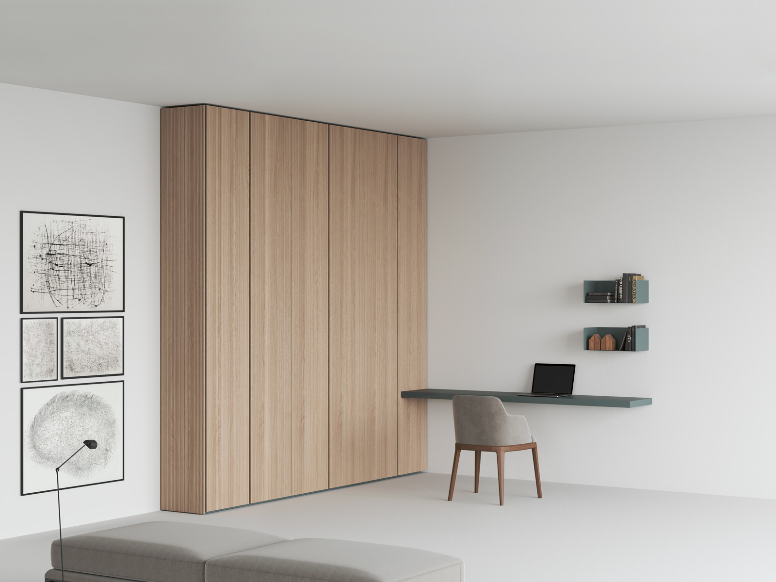 Caccaro Canneté wardrobe with blind corner and desk